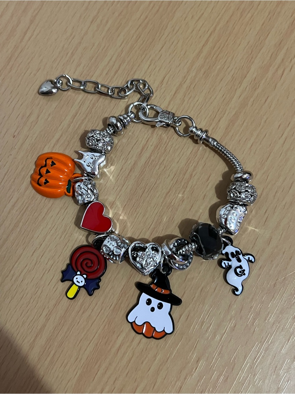 Halloween Charm Bracelet with Orange Pumpkin & Ghost Accents